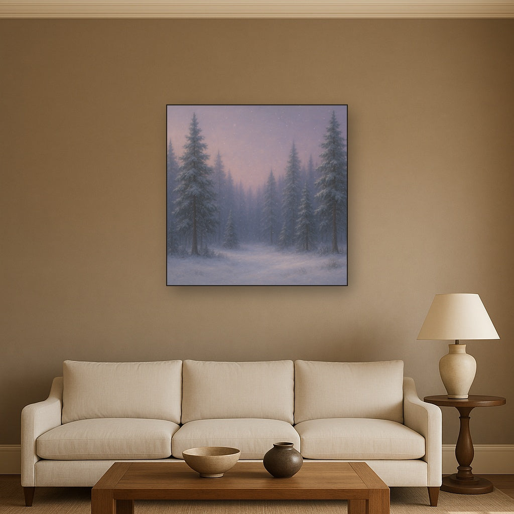 Quiet Pine Forest in Gentle Twilight Snow Oil Painting - View 2