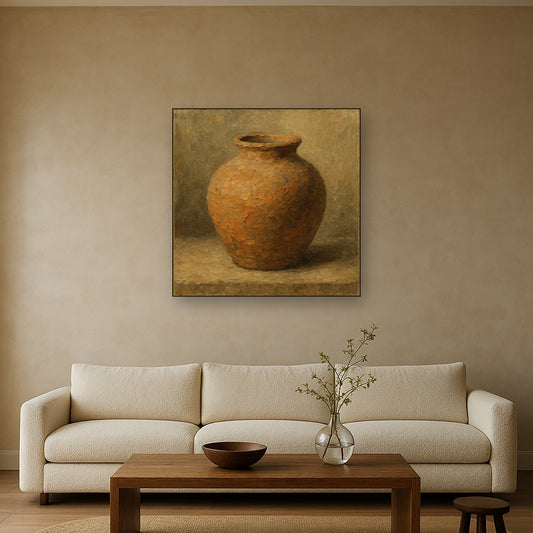 Rough Terracotta Vessel Study Wabi-Sabi Oil Painting - View 2