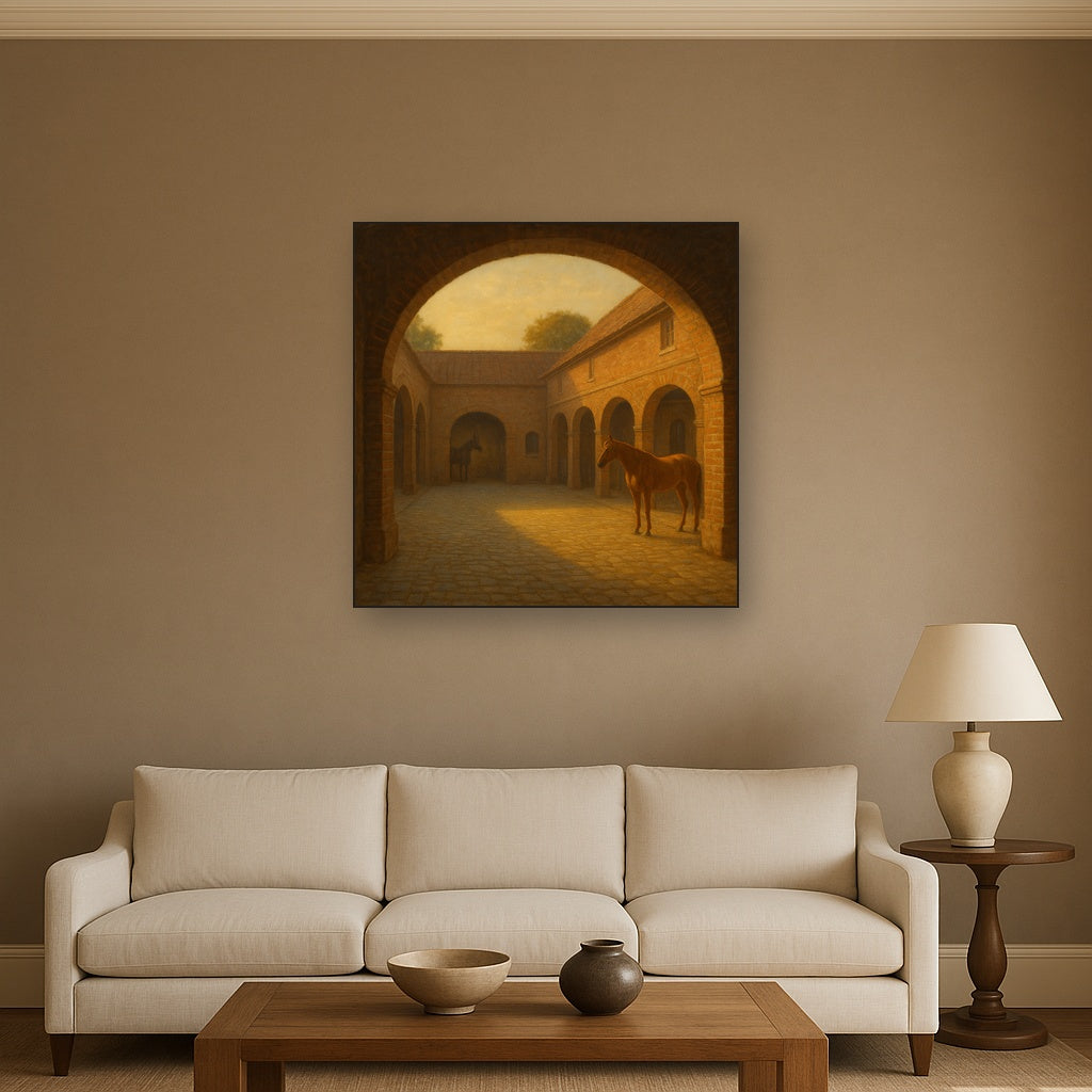 Equestrian Stable Courtyard in Late Afternoon Oil Painting - View 2