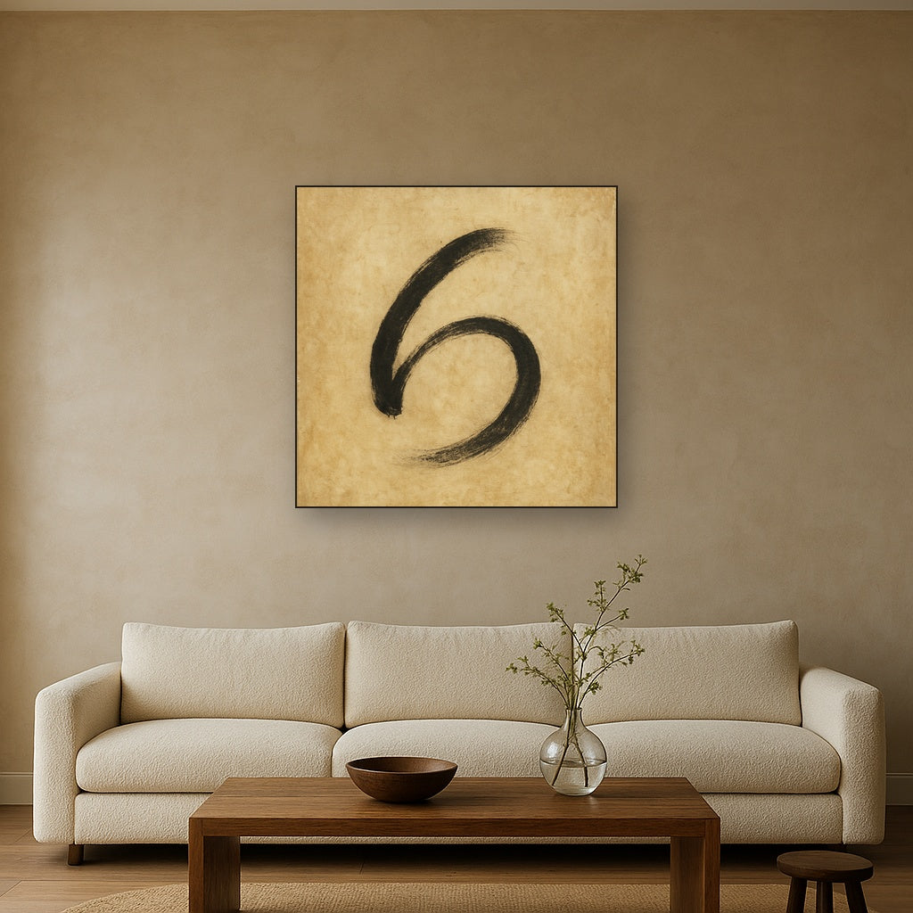 Aged Rice Paper & Charcoal Calligraphic Balance No. 23 Oil Painting - View 2