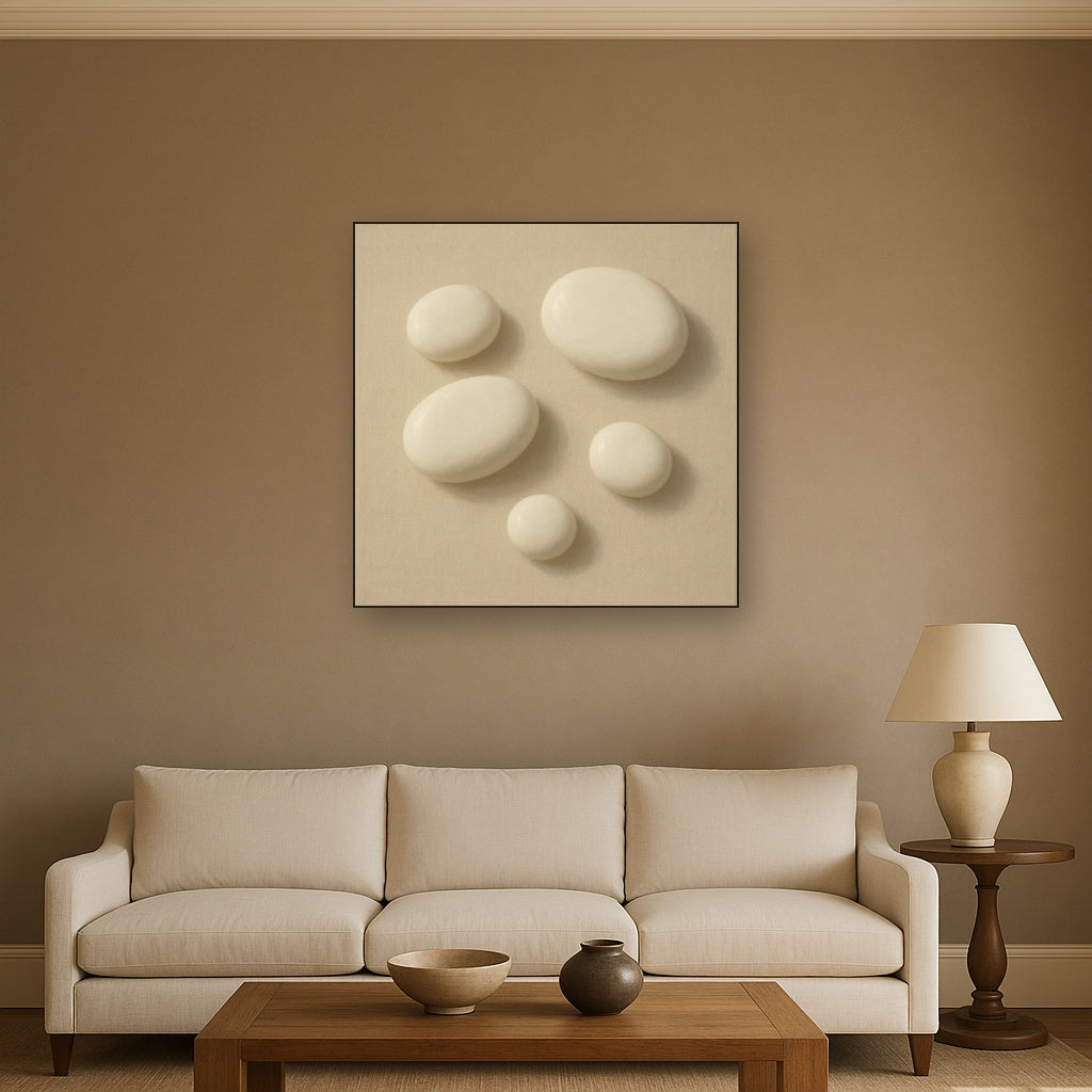 Organic Pebble Relief in White No. 6 - Modern Fine Art Oil Painting - View 2