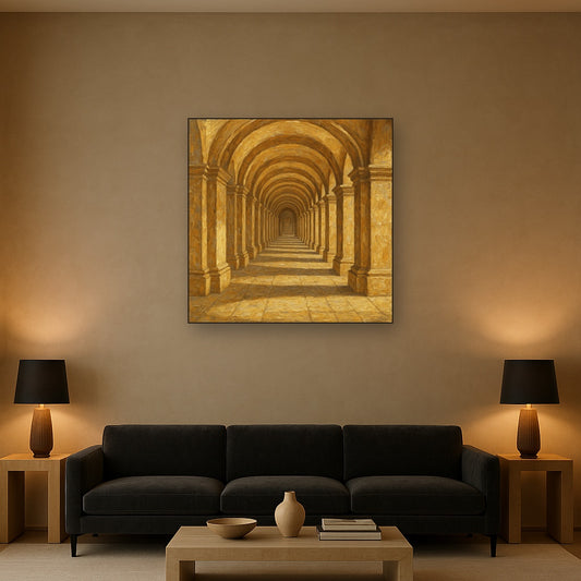 Colonnade Archway Light Architectural Oil Painting - Styled in Modern Living Room