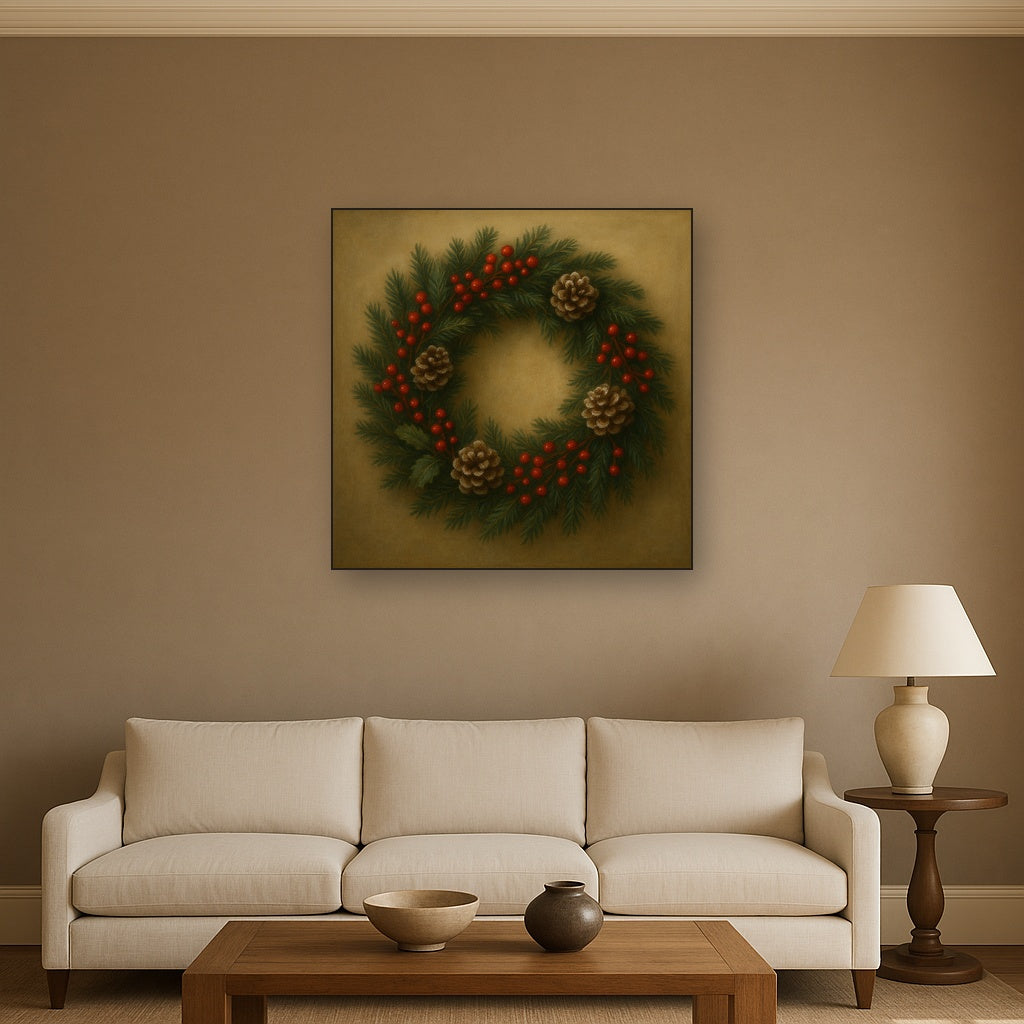 Vintage Holiday Botanical Wreath & Berries No. 3 Oil Painting - View 2