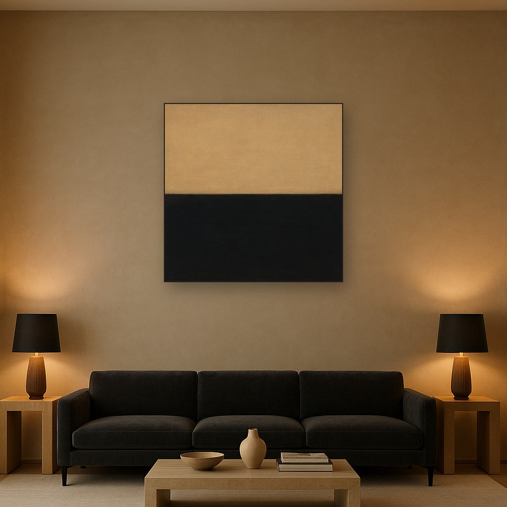 Onyx & Warm Biscuit Horizon No. 9 - Modern Fine Art Oil Painting - View 2