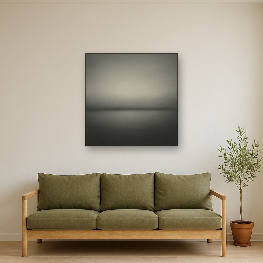 Monochrome Charcoal Drift & Soft Sfumato Horizon No. 8 Oil Painting - View 2