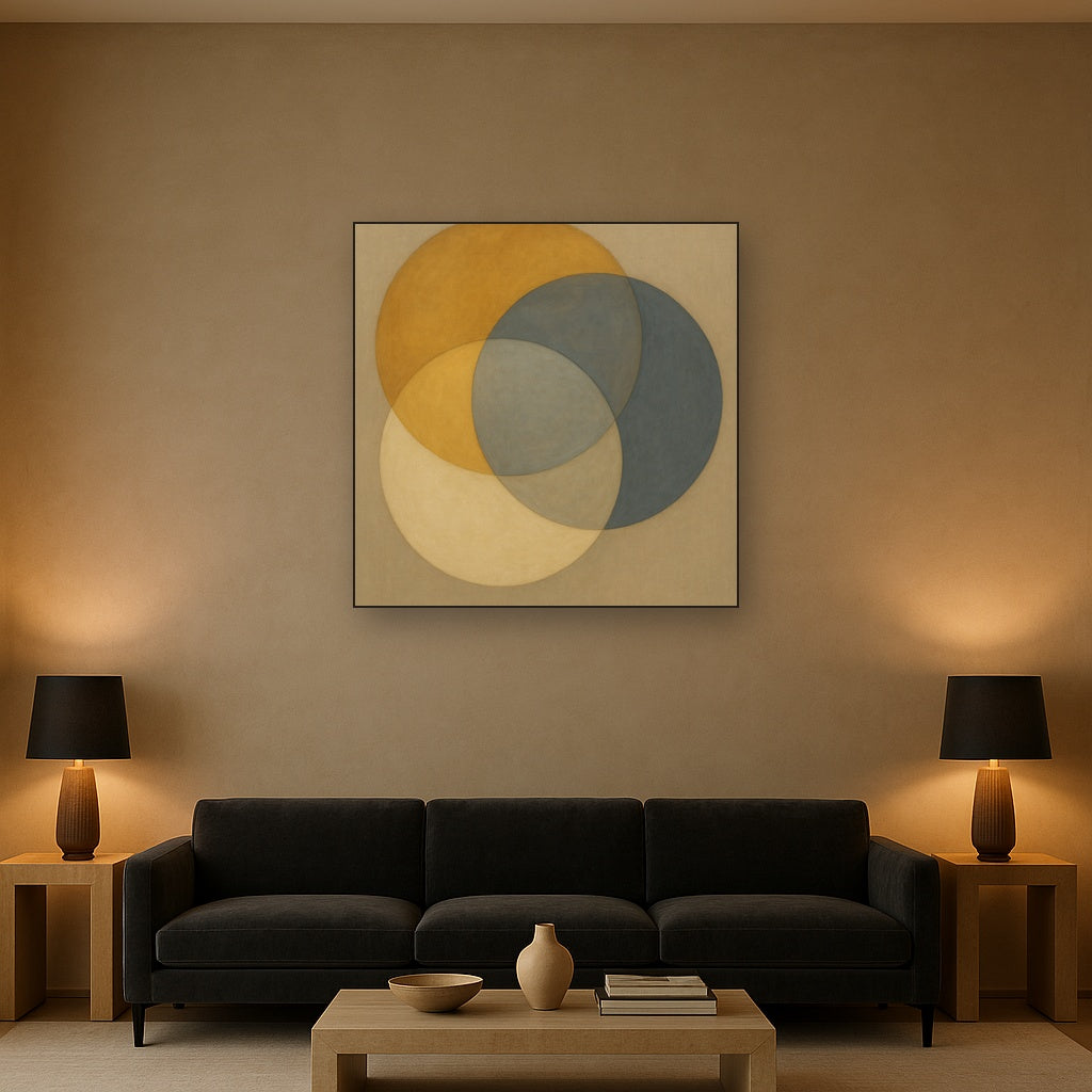 Intersecting Discs in Burnished Ochre & Slate No. 2 Fine Art Oil Painting - View 2