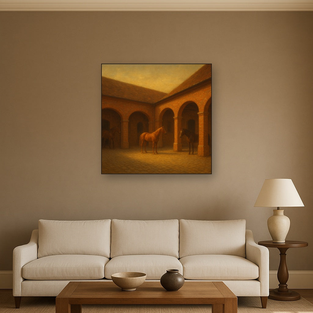 Equestrian Stable Courtyard in Late Afternoon No. 9 Oil Painting - View 2
