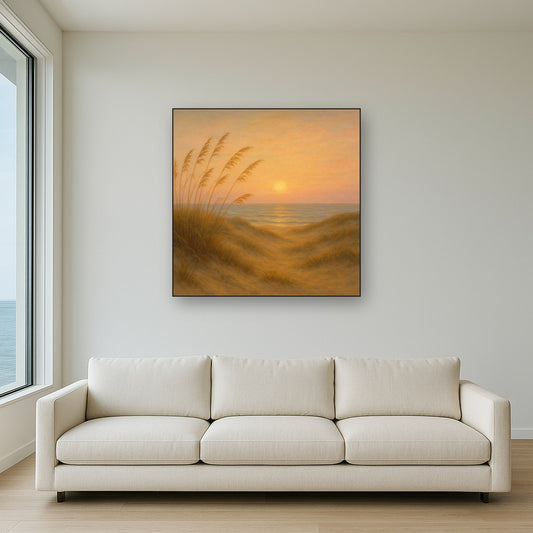 Sea Oats on Rolling Coastal Dunes at Sunset No. 7 Oil Painting - View 2