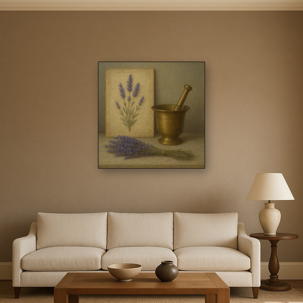 Lavender Herbarium & Mortar Study No. 2 Oil Painting - View 2