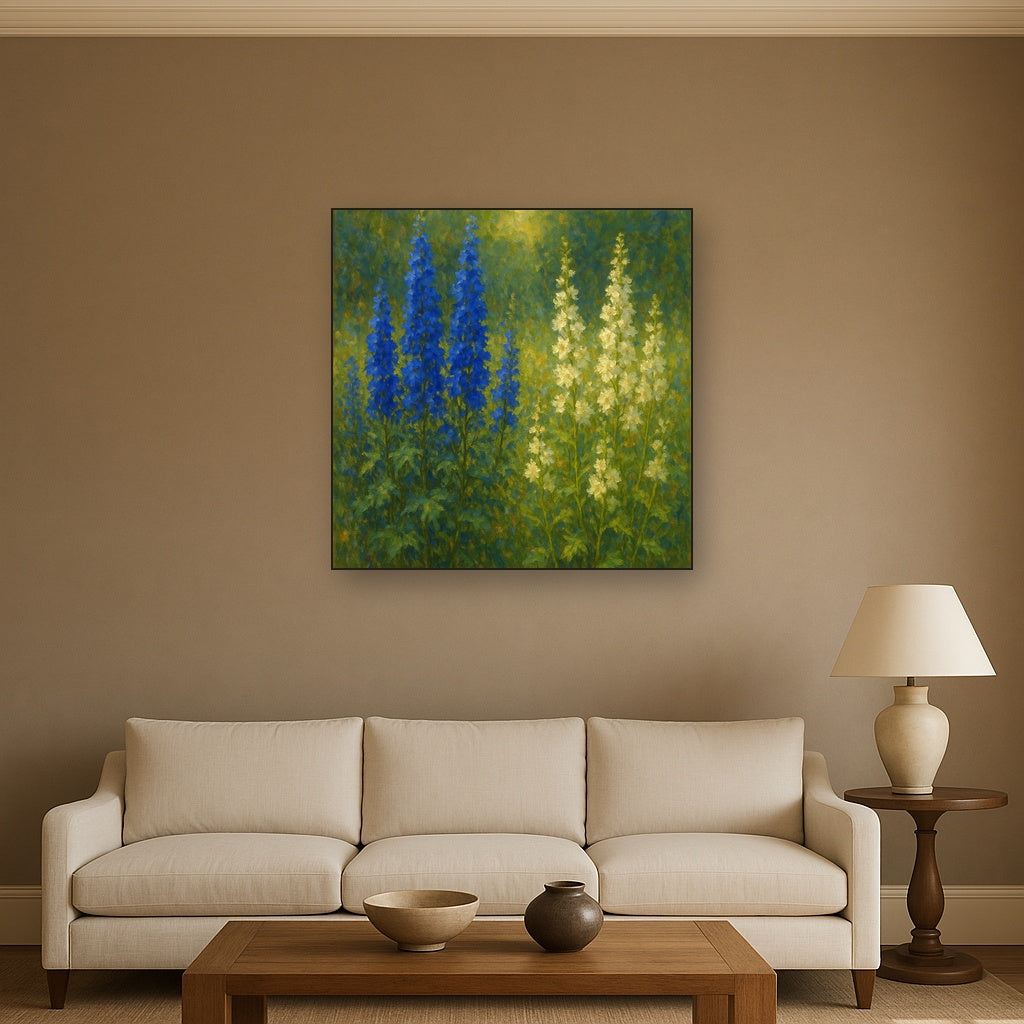 Wild Blue Delphiniums & White Larkspur Garden No. 2 Fine Art Oil Painting - View 2