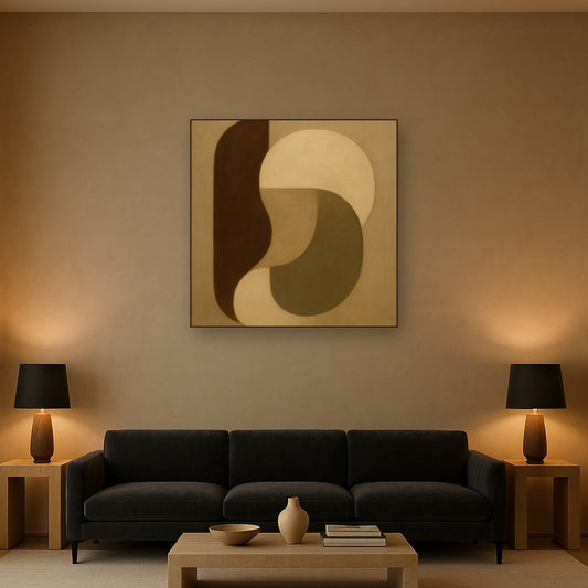 Minimalist Asymmetrical Balance in Raw Umber No. 19 Oil Painting - View 2