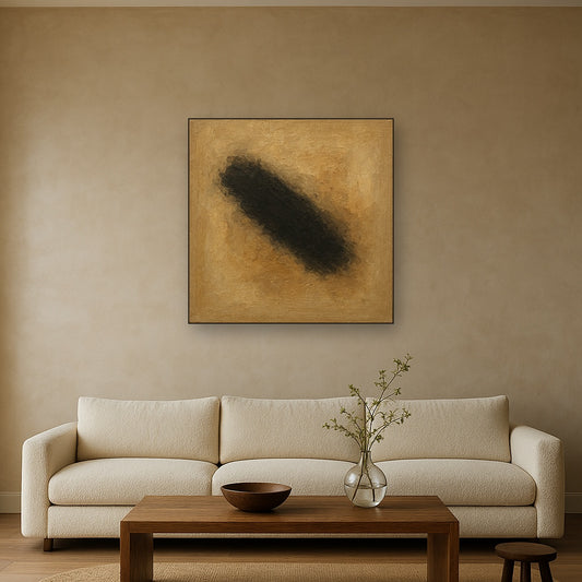Charcoal Smudge & Raw Linen Wabi-Sabi Oil Painting - View 2