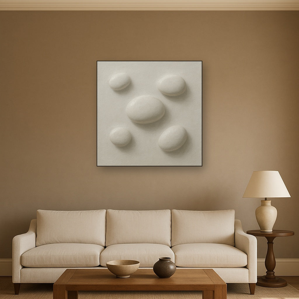 Organic Pebble Relief in White No. 6 - Modern Fine Art Oil Painting - View 2