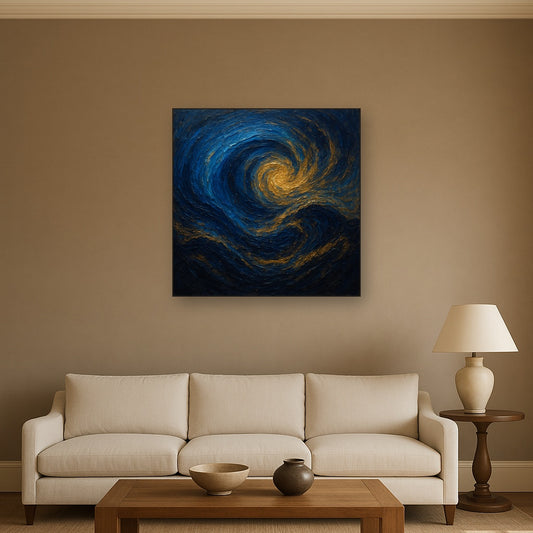 Imperial Sapphire & Midnight Wave Oil Painting - Styled in Modern Living Room