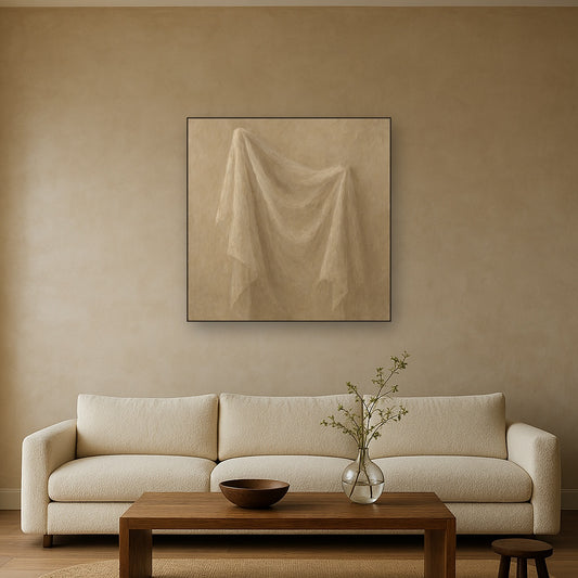 Ethereal Taupe Veil Minimalist Oil Painting - View 2