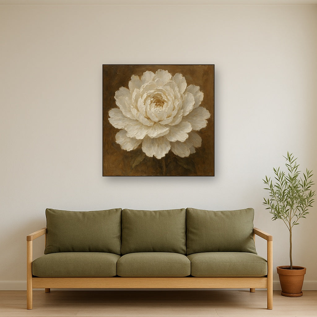 Sculptural White Peony Blossom Oil Painting - View 2