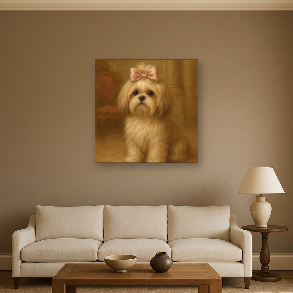 Sweet Shih Tzu with Silk Bow in Parlor No. 13 Fine Art Oil Painting - View 2