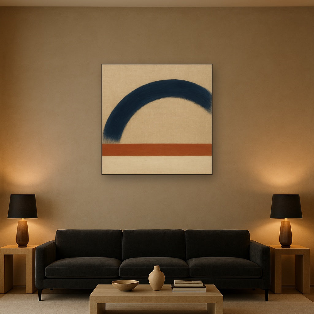 Navy Indigo & Warm Sand Sweep No. 2 - Modern Fine Art Oil Painting - View 2