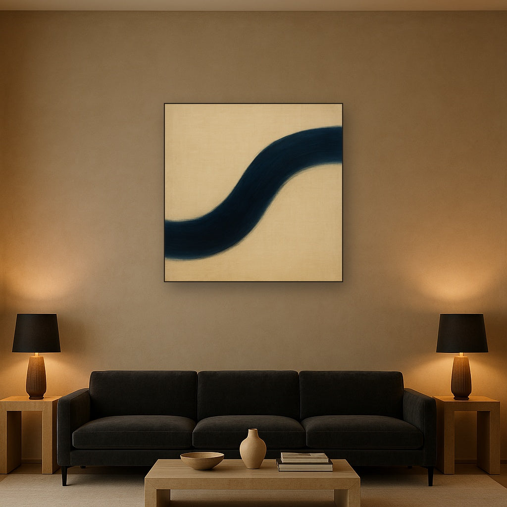 Navy Indigo & Warm Sand Sweep No. 2 - Modern Fine Art Oil Painting - View 2