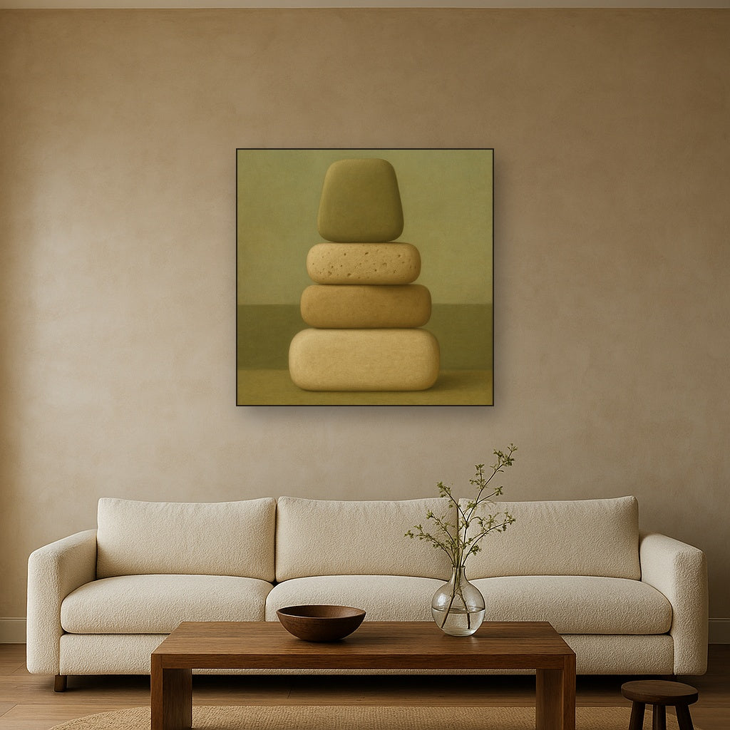 Muted Olive & Sandstone Geometric Balance No. 13 Oil Painting - View 2
