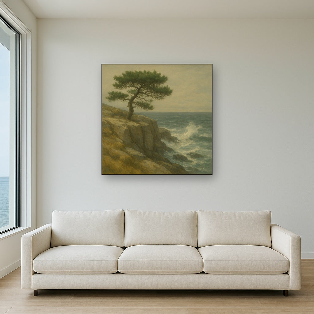 Wild Coastal Pine on Stormy Granite Cliff No. 13 Oil Painting - View 2