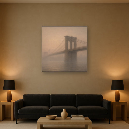Brooklyn Bridge in Morning River Mist No. 18 Oil Painting - View 2