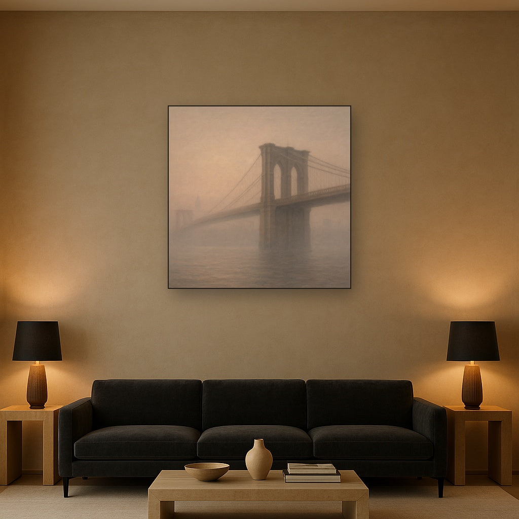 Brooklyn Bridge in Morning River Mist No. 18 Oil Painting - View 2