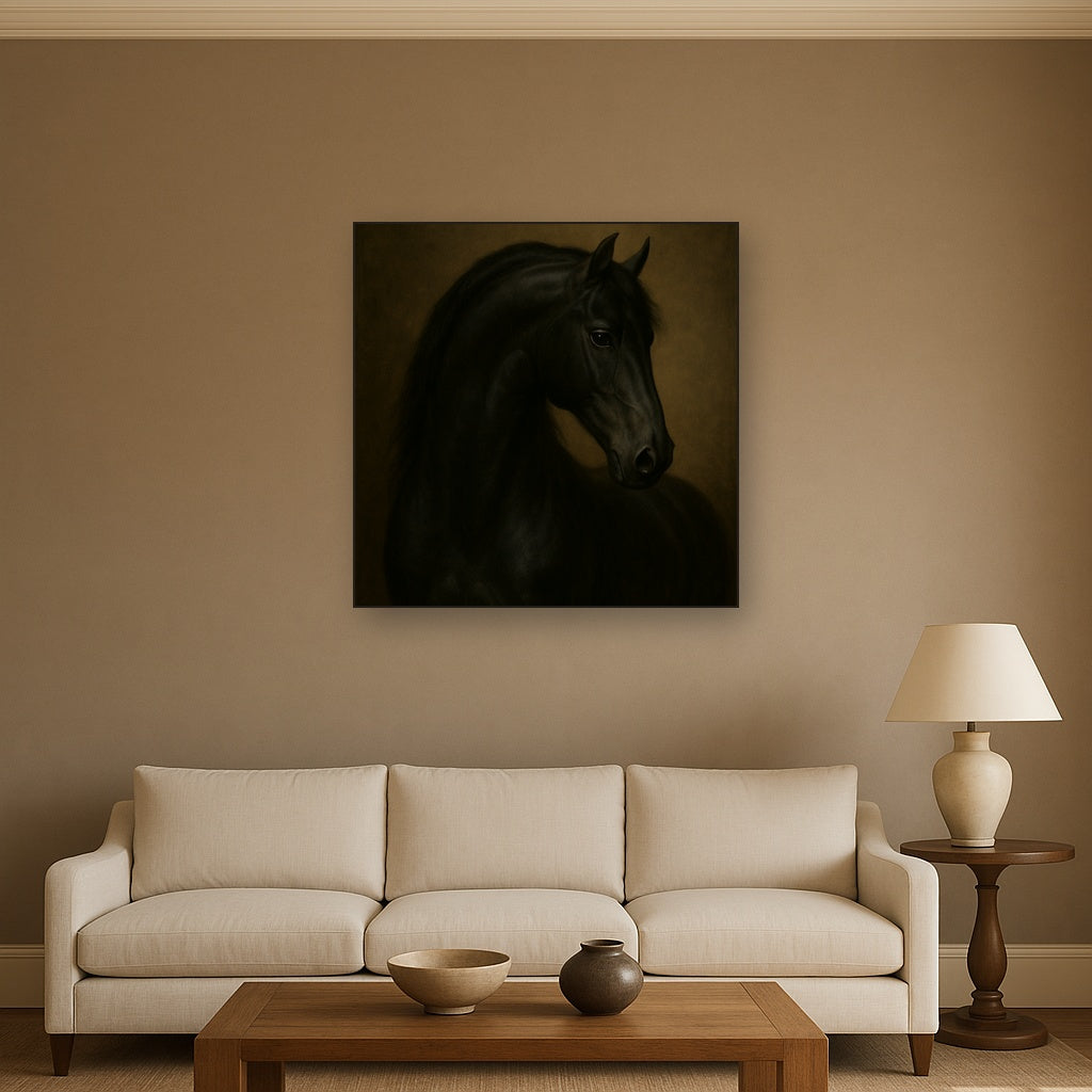 Dark Stallion Portrait in Classical Sfumato No. 11 Oil Painting - View 2