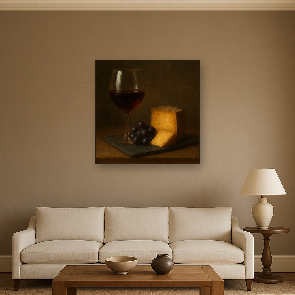 Burgundy Wine Glass & Aged Cheese Board No. 2 Oil Painting - View 2