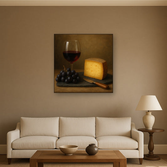 Burgundy Wine Glass & Aged Cheese Board No. 8 Oil Painting - View 2
