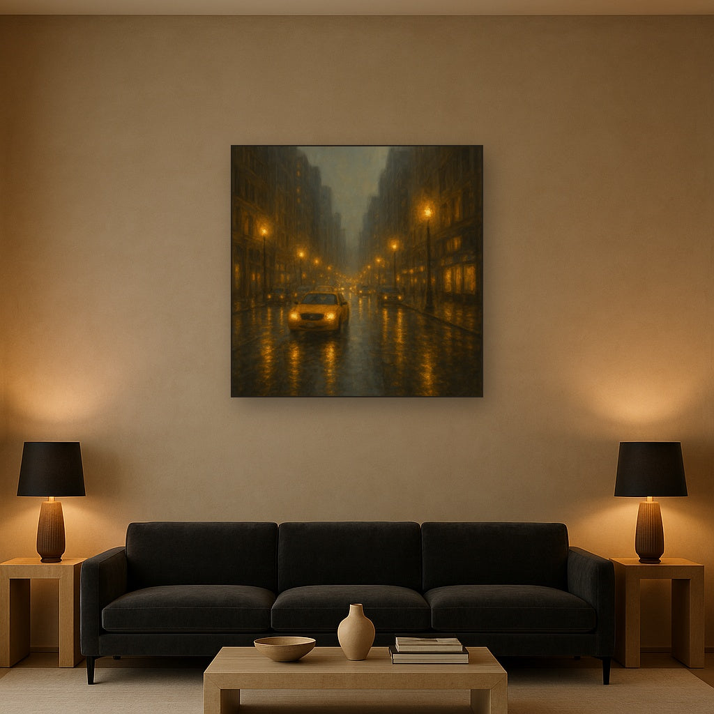Rain-Drenched Manhattan Avenue Lights No. 8 Oil Painting - View 2