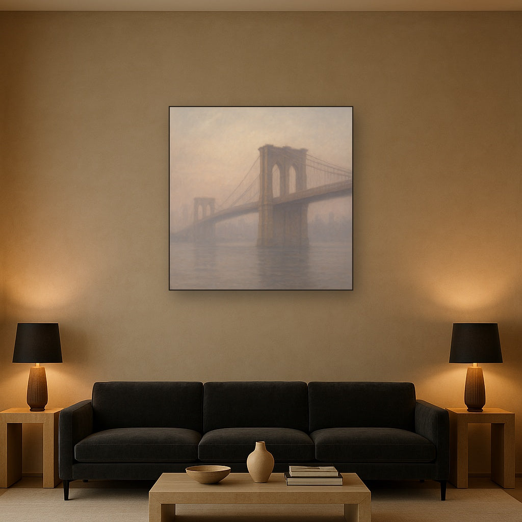 Brooklyn Bridge in Morning River Mist No. 6 Oil Painting - View 2