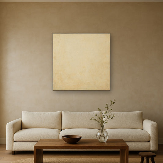 Sun-Bleached Lime Wall Earthy Oil Painting - Styled in Modern Living Room