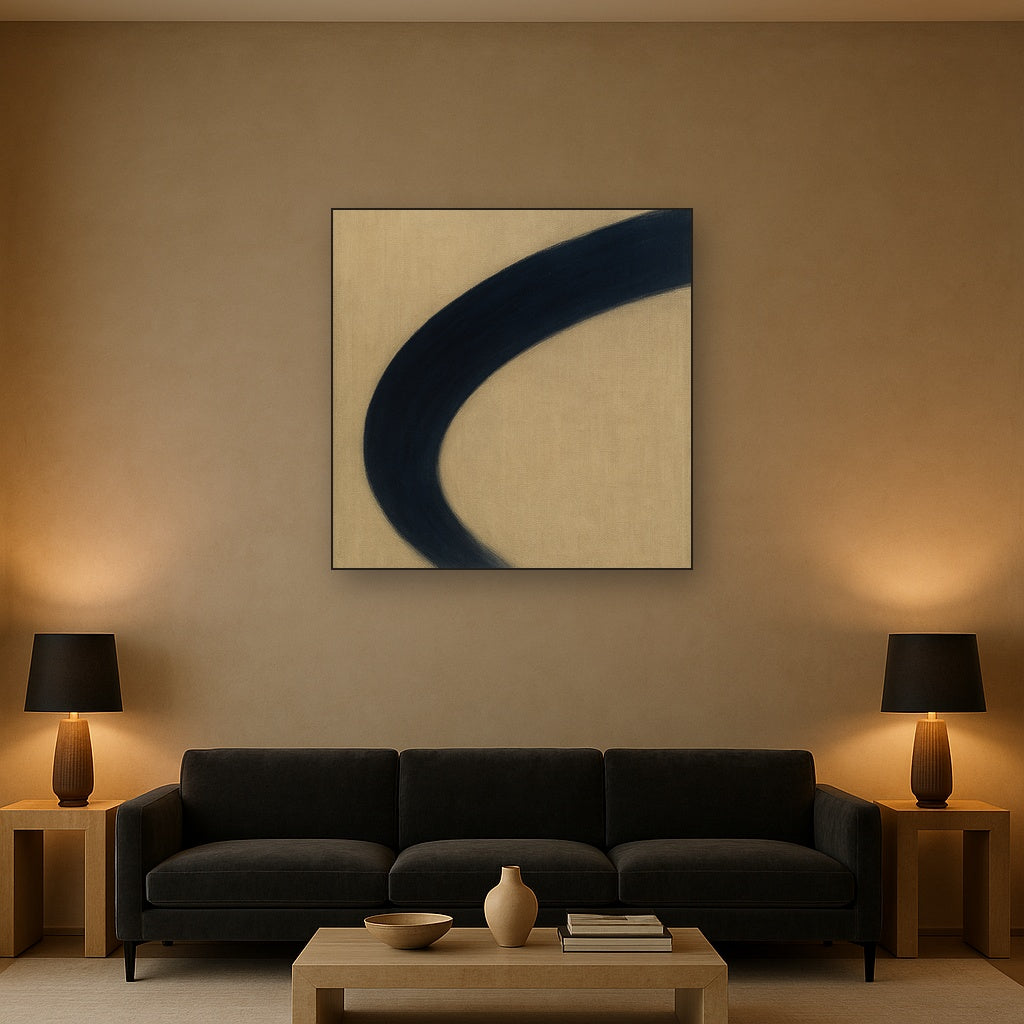 Navy Indigo & Warm Sand Sweep No. 2 - Modern Fine Art Oil Painting - View 2
