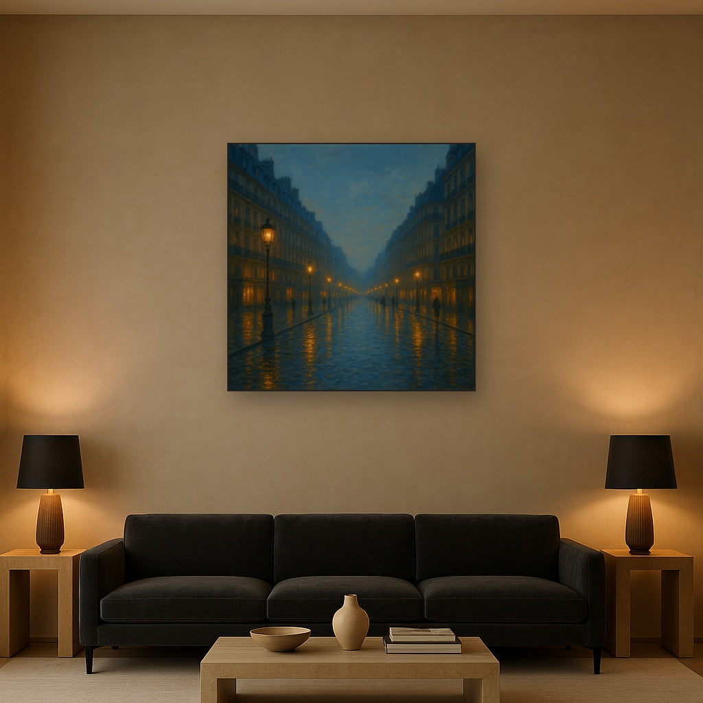 Rainy Parisian Boulevard at Twilight Oil Painting - View 2