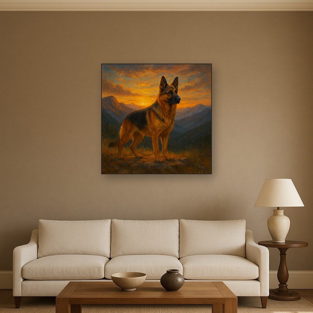 German Shepherd Standing in Alpine Sunset No. 2 Fine Art Oil Painting - View 2
