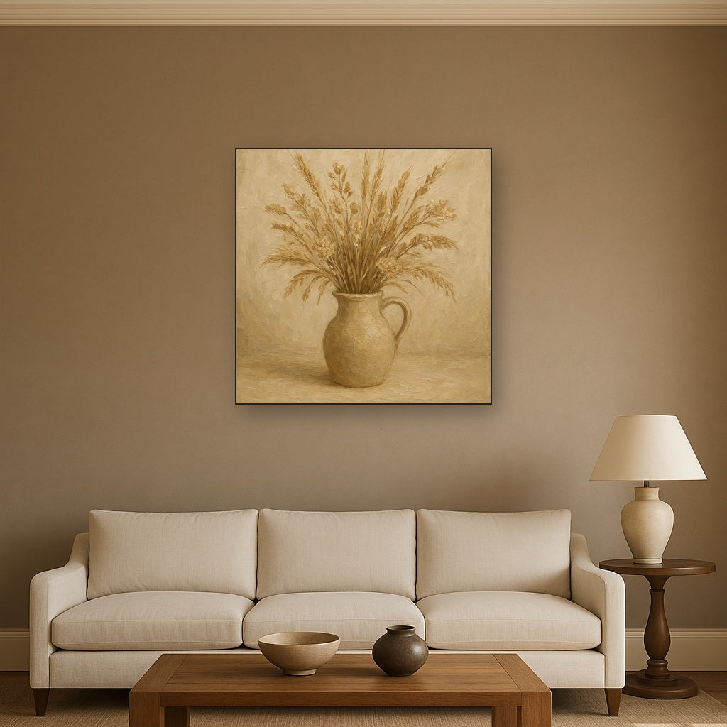 Wild Meadow Botanicals in Neutral Ceramic No. 2 Oil Painting - Styled in Modern Living Room