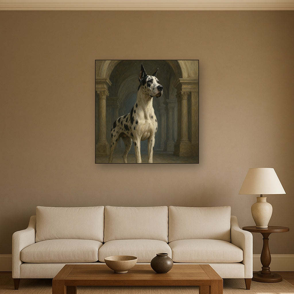 Regal Great Dane in Grand Architectural Hall No. 12 Fine Art Oil Painting - View 2