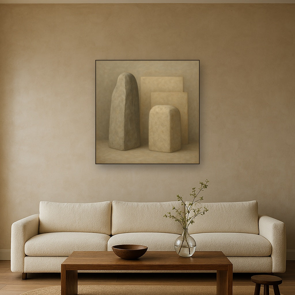 Driftwood Grey & Weathered Stone Monolith No. 27 Oil Painting - View 2