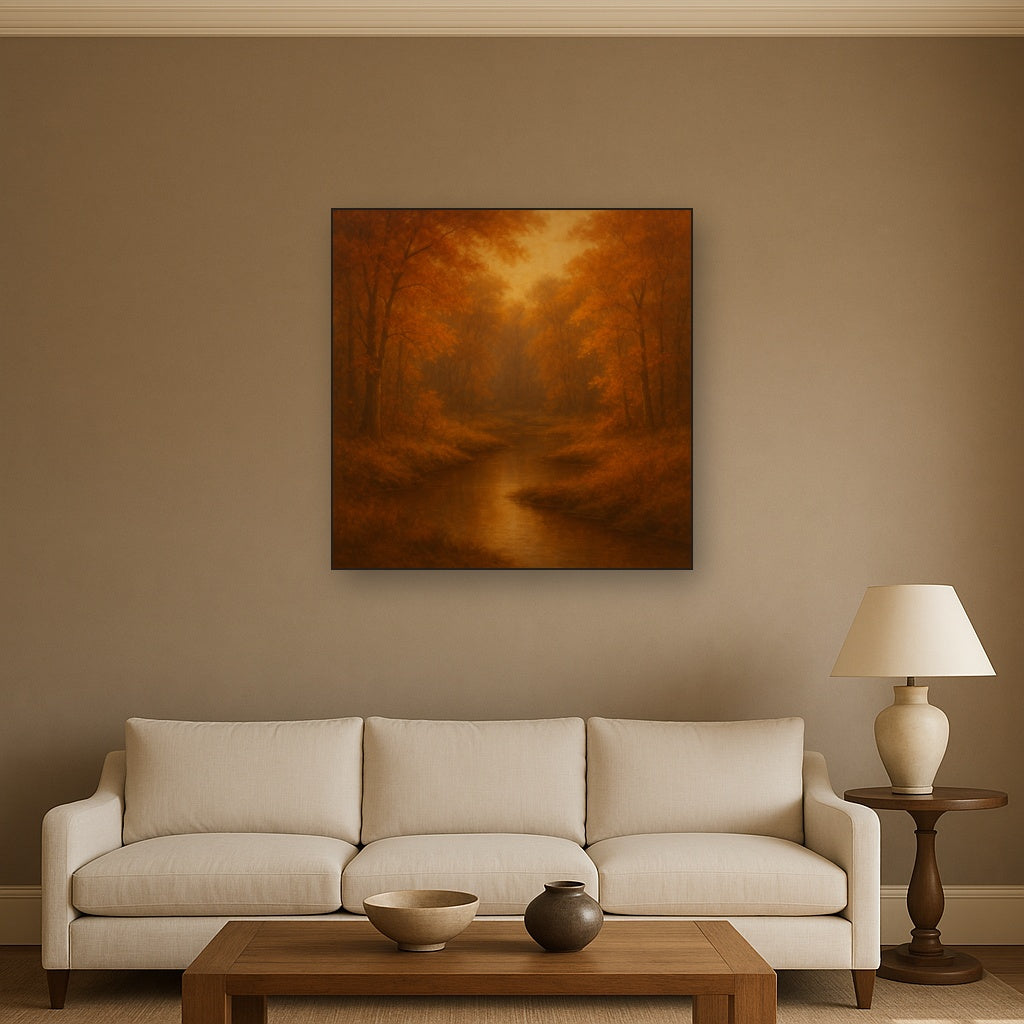 Secluded Woodland Brook in Autumn Glow No. 7 Oil Painting - View 2