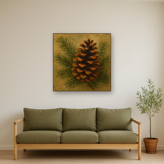 Scandinavian Pine Cone Botanical Oil Painting - View 2