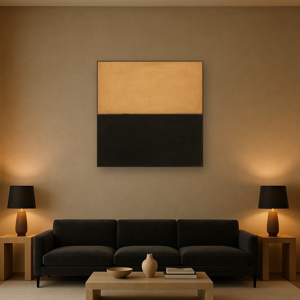 Onyx & Warm Biscuit Horizon No. 9 - Modern Fine Art Oil Painting - View 2