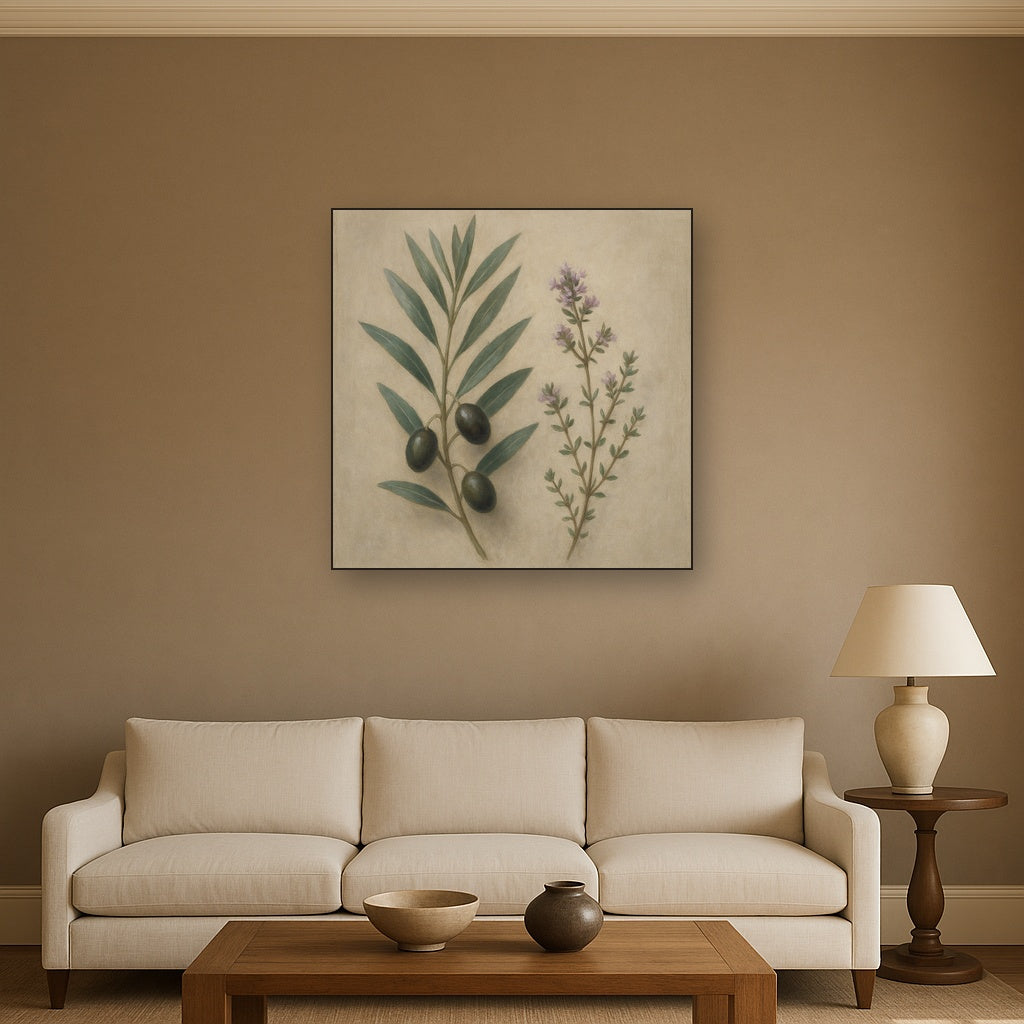 Olive Branches & Wild Thyme Botanical Study No. 3 Fine Art Oil Painting - View 2
