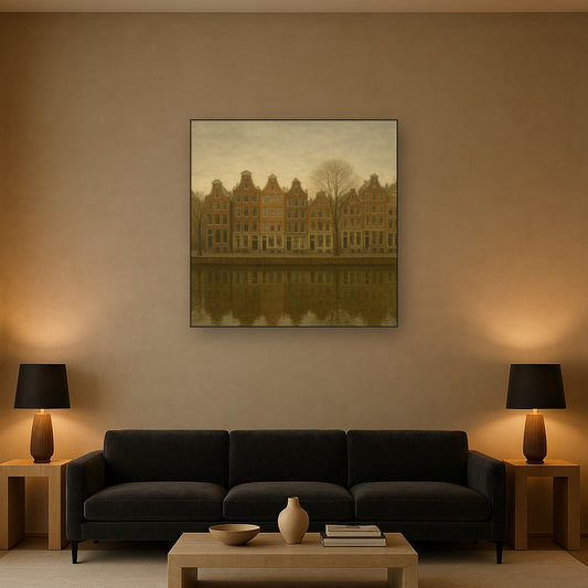 Amsterdam Canal Houses Under Overcast Sky No. 7 Oil Painting - View 2