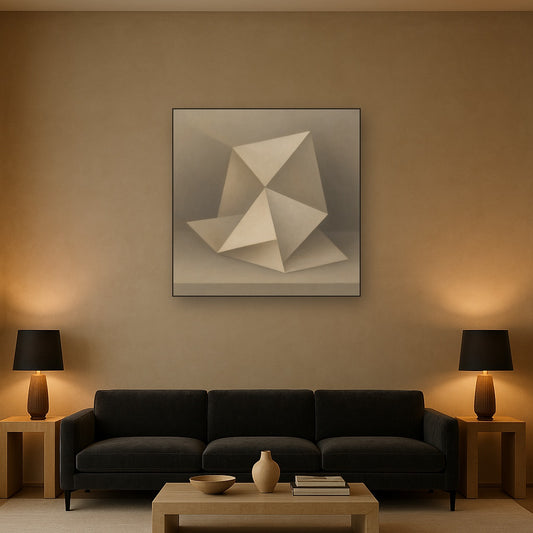 Folded Paper Geometry in Neutral Gradient Shadows No. 21 Oil Painting - View 2