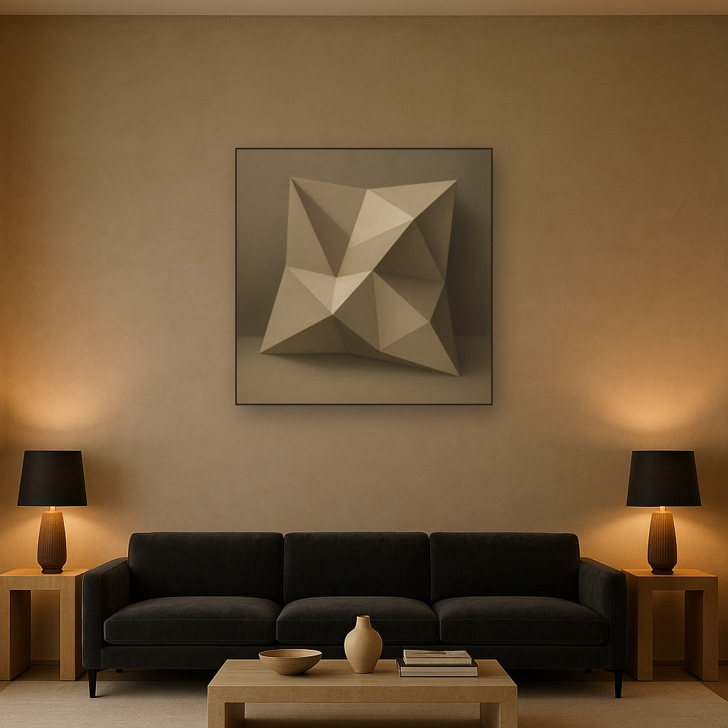 Folded Paper Geometry in Neutral Gradient Shadows No. 2 Oil Painting - View 2