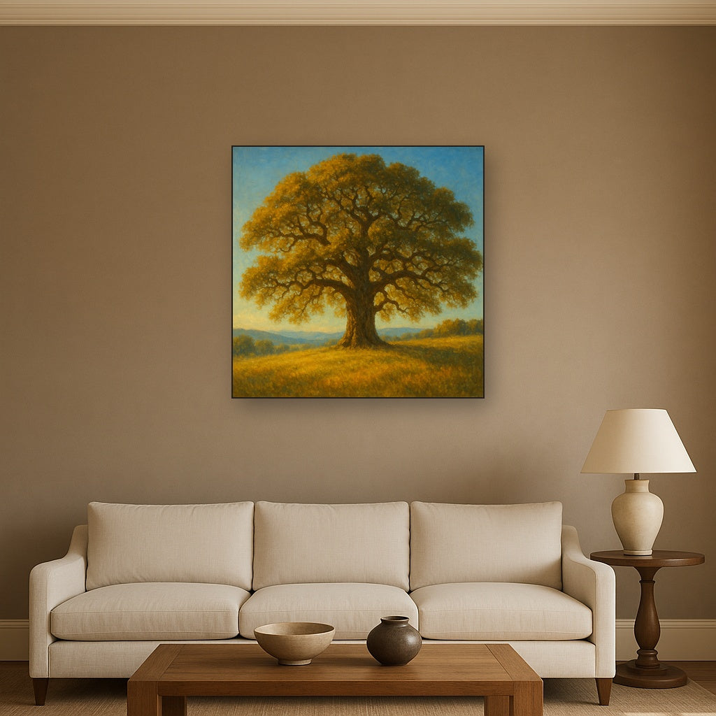 Old Oak Tree on Sunlit Meadow Ridge No. 3 Fine Art Oil Painting - View 2