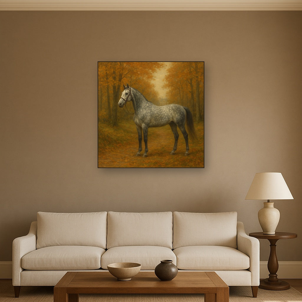 Dappled Grey Hunter in Autumn Woodland No. 16 Oil Painting - View 2