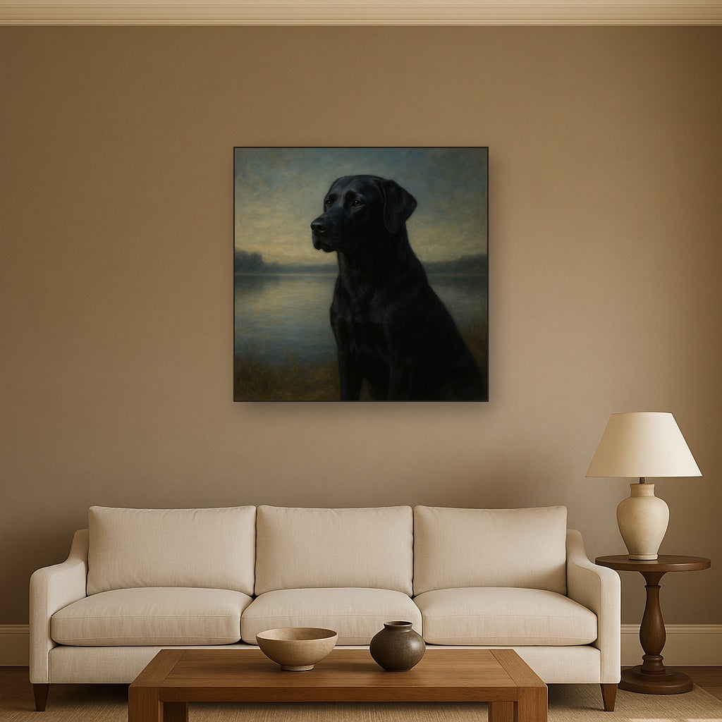 Black Labrador Retriever by Misty Lake Horizon No. 10 Fine Art Oil Painting - View 2
