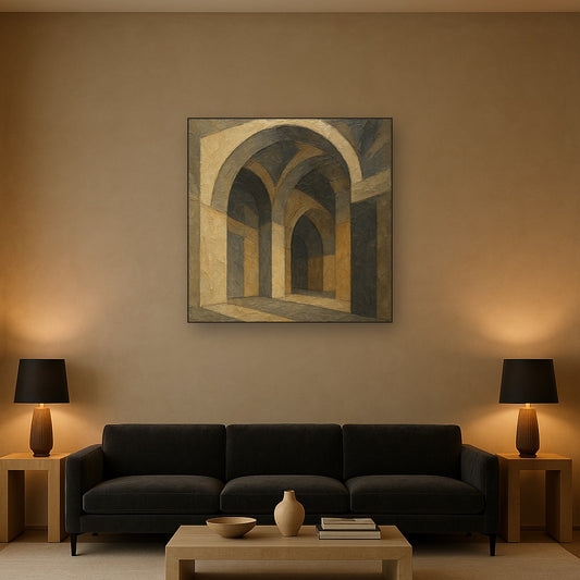 Modernist Vault Archway Geometric Oil Painting - View 2